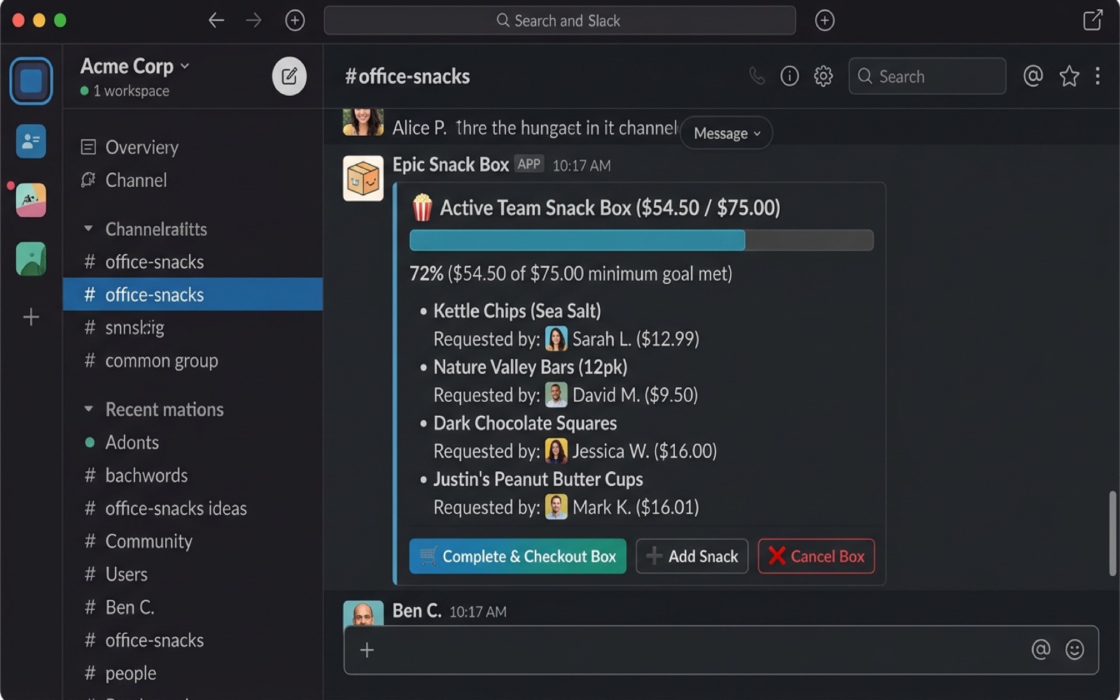 Slack Office Snack Pool Budget Tracker