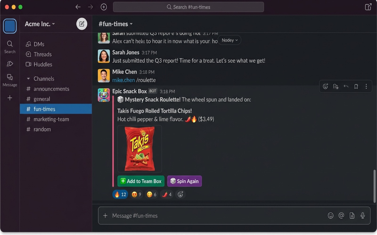 Mystery Snack Roulette in Slack